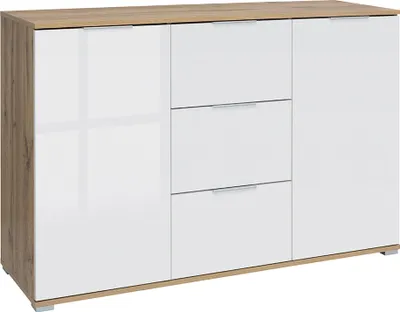 Produktbild von Buffet Selma mit 3 Schubladen und 2 Türen, Weiß und Holzoptik, 135cm