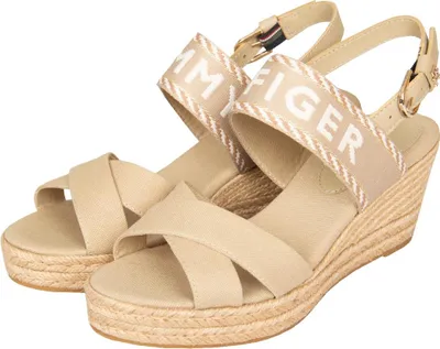 Zdjęcie produktu dla TOMMY HILFIGER Damskie sandały na koturnie z paskiem wokół kostki, nr katalogowy XW0XW02955, rozmiar 40 (EUR) – 6,5 (UK) – 9 (USA) – 25,5 cm, 90% bawełna, 10% skóra