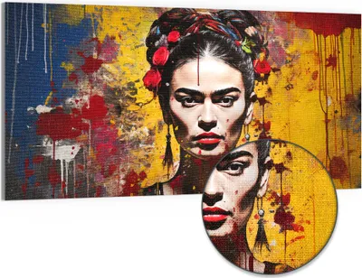 Produktbild von DEQOART Hybrid Leinwand Bild 100x50 cm 'Fridas Farbvision' Wandbild Glas flach modern