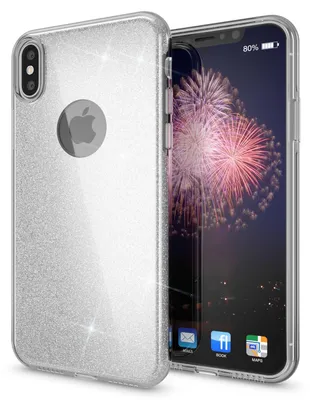 Produktbild von NALIA Glitzer Hülle für iPhone X XS, Slim 3in1 Handy Schutz Case Back Cover Etui Silber
