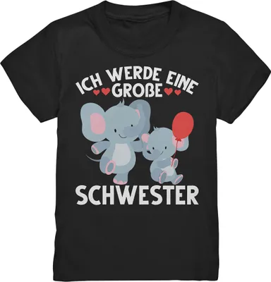 Produktbild von Große Schwester T-Shirt Elefanten Große Schwester Geschenk – Black / 134/146 (9-11)