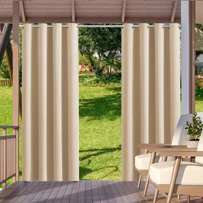 Produktbild von 2er-Set Outdoor Vorhang Gardinen Verdunkelungsvorhang Blickdicht, Garten Patio Balkon Wasserdicht Sonnenschutz & Sichtschutz Outdoorvorhäng (132*238cm, Gelb)
