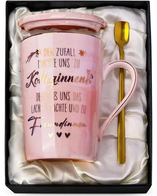 Productafbeelding van Theekop met deksel en lepel, 400 ml, roze marmerlook, goudkleurige details, cadeau set
