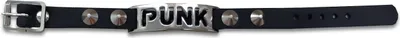 Produktbild von Leder Armband Schwarz, Spitznieten-Punk, PUNK Schriftzug, 4 Nieten, 24 cm verstellbar