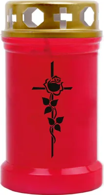 Image de Bougie funéraire rouge 40h ( couvercle or ) - Rose Croix