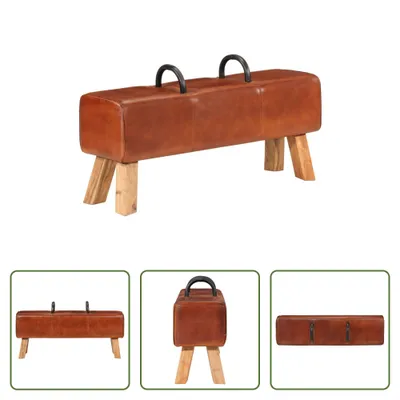 Produktbild von The Living Store Bank Turnbock-Design Braun 110 cm Echtleder