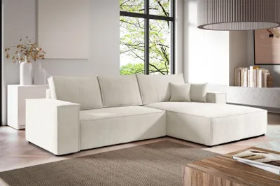 Produktbild von Ecksofa NEW ARAGON MAX von ANTONIO L-Form mit Schlaffunktion und Bettkästen, Schenkel Ottomane rechts oder links/ Webstoff in Weiß