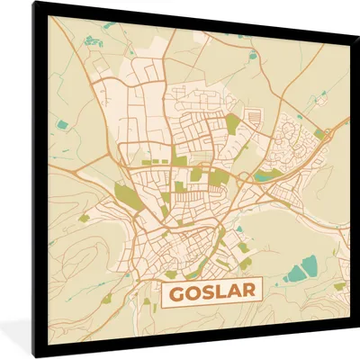 Produktbild von MuchoWow® Gerahmtes Poster Goslar - Karte - Vintage - Stadtplan 40x40 cm - Poster mit Schwarzem Bilderrahmen Wandposter Rahmen Foto Bilder - Mit Rahmen - Wanddekoration Schlafzimmer
