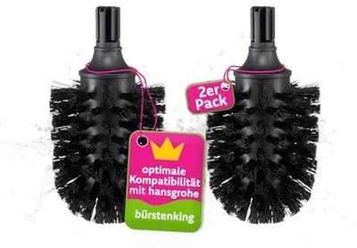 Image de Tête de brosse de rechange Bürstenking pour WC, 65 mm, kit de têtes de brosse adapté aux ensembles WC hansgrohe, têtes de brosse de rechange à poils, 2 pièces, noir