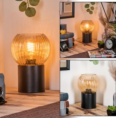 Produktbild von Cesaro Tischlampe aus Metall/Riffelglas in Schwarz/Bernsteinfarben