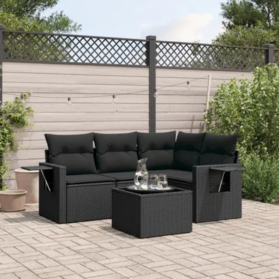 Produktbild von 5-tlg. Garten-Sofagarnitur mit Kissen Schwarz Poly Rattan 3252452