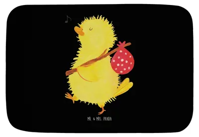 Produktbild von Mr. & Mrs. Panda Badematte Küken Wander - Schwarz - Geschenk, Ostergrüße, Badvorleger, Ei, Ostern, Wunder, Badteppich, Zeit, duschmatte, Badläufer, Badezimmerteppich