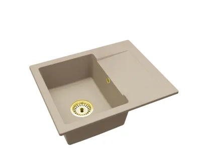 Zdjęcie produktu dla Zlewozmywak Granitowy Jednokomorowy z ociekaczem Donzo - Beżowy - Złoty Syfon