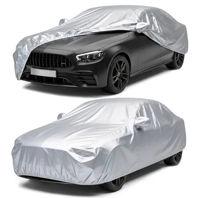 Obrázok produktu pre Ochranný obal na auto – plachta na zakrytie auta – kryt na auto – strieborná plachta – reflexné pruhy – 480x175x120 cm – ochrana proti poškriabaniu, ochrana pred dažďom a slnkom