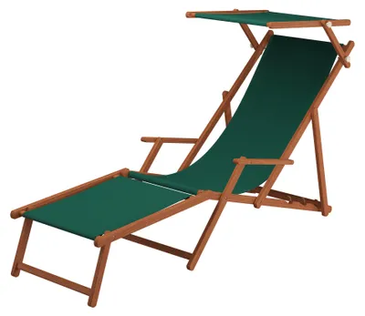 Produktbild von Sonnenliege grün Liegestuhl Fußteil Sonnendach Tisch Gartenliege Deckchair Strandstuhl 10-304FST