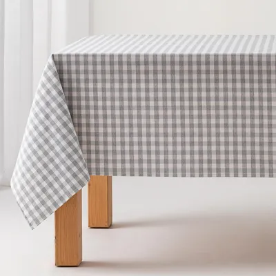 Obrázek produktu pro GAMUSI Voděodolný ubrus „Vichy Karo“ 140 x 140 cm, bavlna, odolný proti skvrnám, omyvatelný – světle šedý