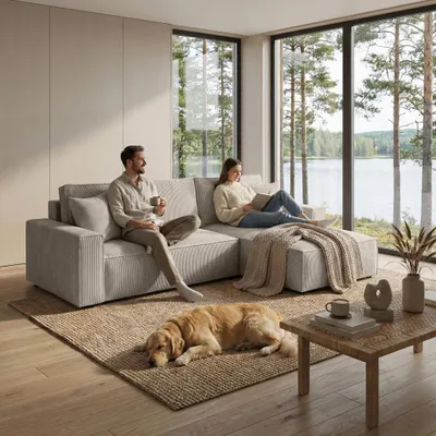 Produktbild von BEAUTYSOFA Ecksofa PARYS L - Form 290cm, Modernes Bettsofa mit Schlaffunktion und Bettkasten, bequemes Sofa, Couch für Wohnzimmer Farbe Beige Poso 100