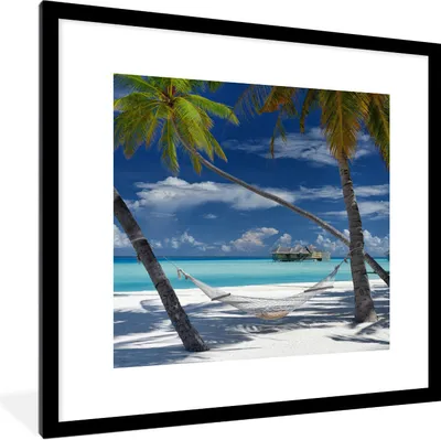 Produktbild von MuchoWow® Gerahmtes Poster Strand - Sommer - Hängematte 40x40 cm - Poster mit Schwarzem Bilderrahmen Wandposter Rahmen Foto Bilder - Poster - Plakat im Rahmen
