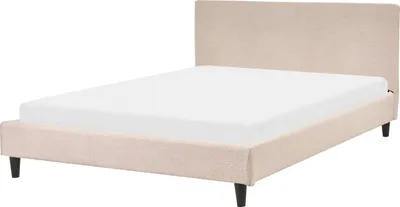 Zdjęcie produktu dla BELIANI Łóżko beżowe tapicerowane 140 x 200 cm ze stelażem i zagłówkiem