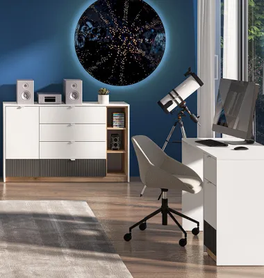 Produktbild von Jugendzimmer Set 2-teilig TIMARU-131 mit Schreibtisch in weiß mit Eiche und graphit
