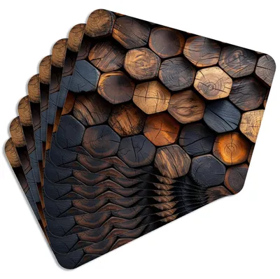 Produktbild von MG Design Set aus 8 Kork-Platzsets - Wooden Hexagons - 30 x 40 cm - hitzebeständig & abwischbar, mit Korkrückseite
