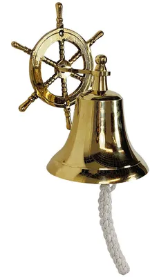 Produktbild von Schiffsglocke mit Steuerrad Türglocke Messing Glocke Nostalgie Maritim 18cm