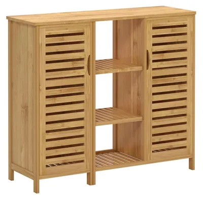 Produktbild von Badezimmerschrank Bambus Lamellentür 3-stöckig 100x33x87 cm modular