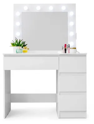Produktbild von Aga Schminktisch mit 12 LED Glühbirnen Weiß glänzend