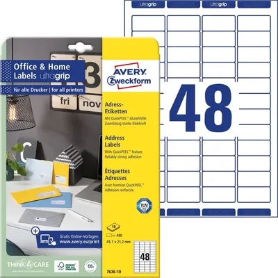 Zdjęcie produktu dla AVERY Zweckform 7636-10 Adressetiketten weiß 45,7 x 21,2 mm