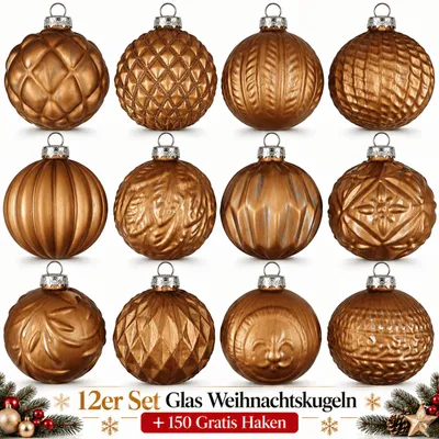 Produktbild von Weihnachtskugeln Glas 12er Set Christbaumkugeln Baumschmuck Weihnachten Deko I8