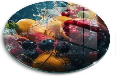 Produktbild von Glasschneideplatte - Herdabdeckplatte - fi40 cm -Schneidebrett - Spritzschutz - Obst in Wasser