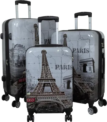 Produktbild von Hartschalen Reise Kofferset Trolleyset mit Dehnfalte (Gr. L+XL) und Motiv Paris Eiffelturm - Gr. M, L und XL