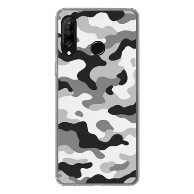 Produktbild von MuchoWow® Handyhülle Schutzhülle Hülle für Huawei P30 Lite Schwarz-weißes Camouflage-Muster Silikon Softcase Handy Hülle - Handyhülle