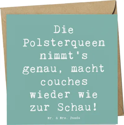 Produktbild von Mr. & Mrs. Panda Grußkarte Spruch Polsterei Präzision - Meeresbrise - Geschenk, Glückwunschkarte, personalisierte Geschenke, Handwerkskunst, doppelkarte, Couch, mit Herz