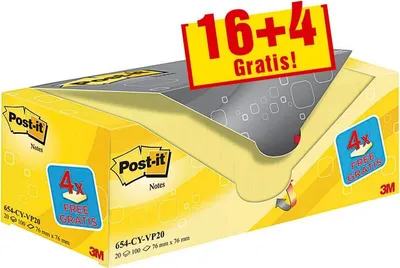 Obrázok produktu pre 3M 654Y-20, Štvorec, Žltá, 76 mm, 76 mm, 100 listy
