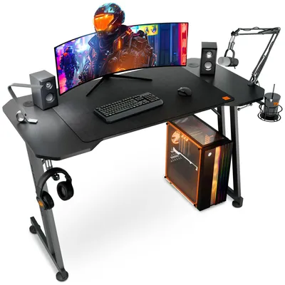 Produktbild von TX-ESPORTS Gaming Tisch Carbon Schreibtisch 120x60cm EXON | Mauspad 80x55cm, Headset- & Becherhalter, Kabeldurchlass | verstellbare Füße, bis 100kg