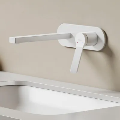 Immagine prodotto di EMKE Rubinetto da bagno 288x210x70mm Miscelatore monocomando, rubinetto per lavabo caldo e freddo, miscelatore per lavabo a parete - Bianco opaco