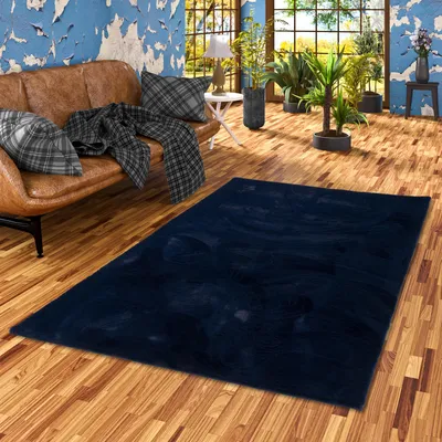 Produktbild von Luxus Super Soft Fellteppich Plush Dunkelblau, Größe:120x170 cm