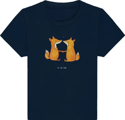 Produktbild von Mr. & Mrs. Panda Babyshirt Füchse Liebe 6. - 12. Monat - French Navy - Geschenk, Freundin, , Fuchs, Ehe, Baby Shirt, T-Shirt, Top, Paar