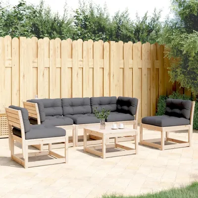 Produktbild von Design 5-tlg. Garten-Sofagarnitur mit Kissen Massivholz Kiefer, Gartenmöbel-Sets 2024 Neu