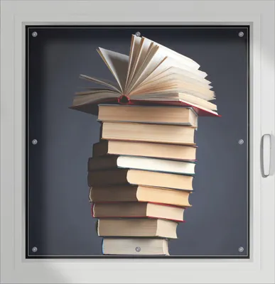 Produktbild von Wallario Lichtschutzbild, Dekorativer Sichtschutz Sonnenschutz 96 x 93 cm mit Motiv: Bücherstapel - Verdunklung ohne Bohren
