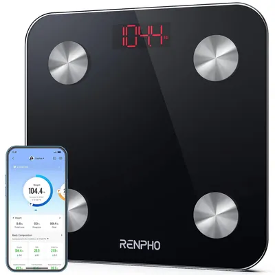 Produktbild von RENPHO ES-26BB-B Elektronische Personenwaage, max. 180 kg Tragkraft, LED-Infodisplay, Körperfettanalyse, Körpermuskelanalyse, Körperwasseranalyse, Speicherfunktion, Bluetooth