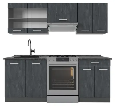 Produktbild von Küchenzeile Vicco R-Line Schwarz Beton/Anthrazit 200 cm AP Anthrazit, Model 47431
