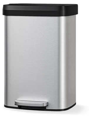 Immagine prodotto di Pattumiera da cucina - Pattumiera a pedale - 50 L - Coperchio con chiusura ammortizzata - Acciaio inossidabile - Rettangolare - Maniglia posteriore - Argento