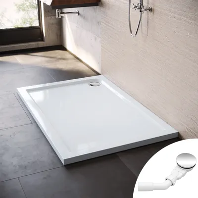 Image de SONNI Receveur de douche carré 120x100x4cm,Receveur de douche ABS, surface antidérapante, avec garniture d'écoulement