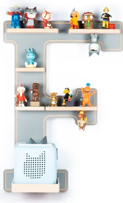 Immagine prodotto di Scaffale per bambini F / Appendino per Tonie Box e Tonie Figure / Scaffale salvaspazio / H. 54 x W. 38 x D. 19 / Ripiano a Parete Music Box Figure Storage con Inserti Magnetici / Scaffale di Stoccaggio Legno