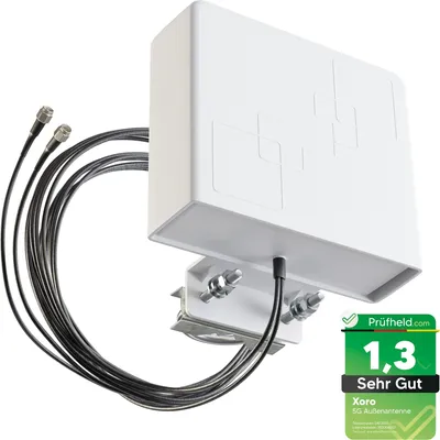 Produktbild von Xoro 5G LTE Antenne Außenantenne 2348 Multiband Duo Antenne 5G / 4G / 3G MiMo 2X 9 dBi max. Verstärkung Wetterfest Outdoor für LTE Router mit SMA Anschluss für alle Netze 690-3800 MHz