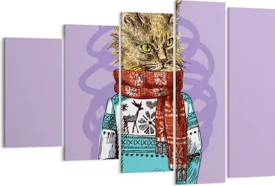 Produktbild von Bild auf Leinwand - Leinwandbild - Katze Schal Illustration hipster - 150x100cm - Wand Bild - Wanddeko - Leinwanddruck - Bilder - Kunstdruck - Leinwand bilder - Wandkunst - EG150x100-3201