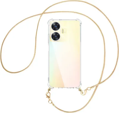 Produktbild von Handykette Backcover-Schutzhülle mit Band (Metall goldfarben) für Realme C55 (6.72'') - goldfarbene Snake-Kette