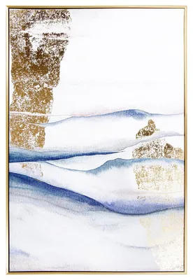 Leinwandbild mit Goldrahmen, abstrakte Wellen, Blau/Gold, 122,6x82,6x4,3 cm